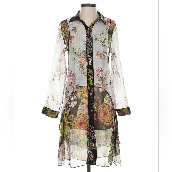 DOR DOR COUTURE elegant Sheer Floral Blouse Size S - Picture 1 of 3